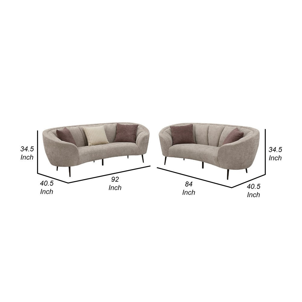Zui 2pc Sofa Loveseat Set | Modern Curved Shape Beige Tufted Fabric | 4 Pillows BM337754