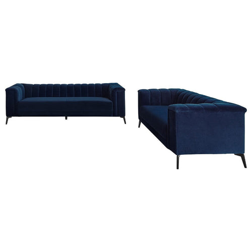 Avvy 2pc Sofa Set | Tuxedo Arms | Black Metal Legs | Blue Matte Velvet
