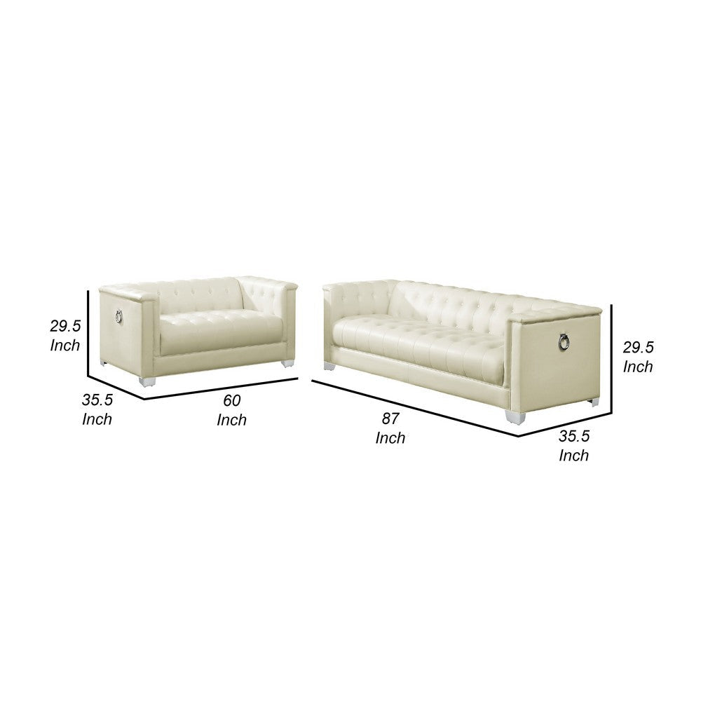 Avya 2pc Living Room Set | Track Arms Sofa & Loveseat | Ivory Faux Leather BM337758