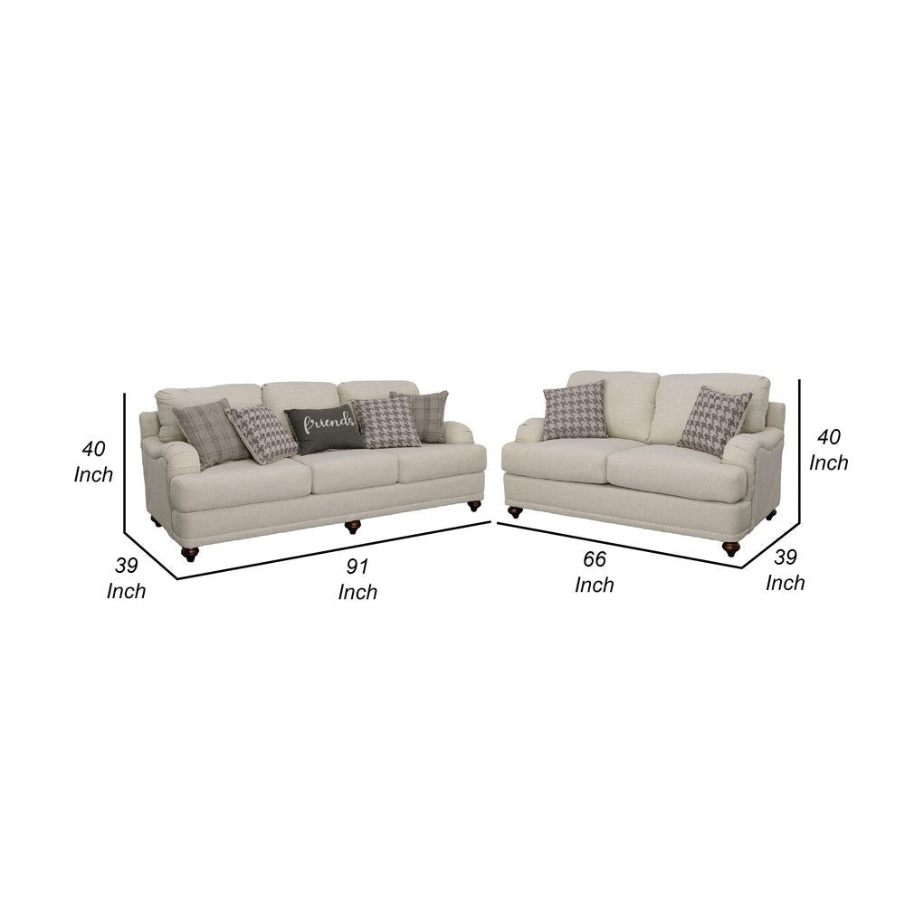 Liya 2pc Sofa Loveseat Set | Espresso Brown Legs | 7 Throw Pillows | Gray BM337777