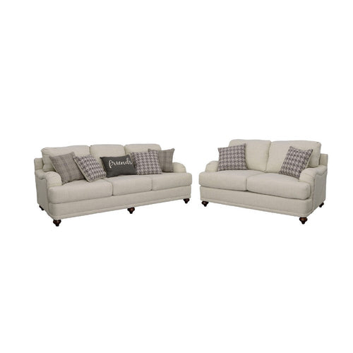 Liya 2pc Sofa Loveseat Set | Espresso Brown Legs | 7 Throw Pillows | Gray