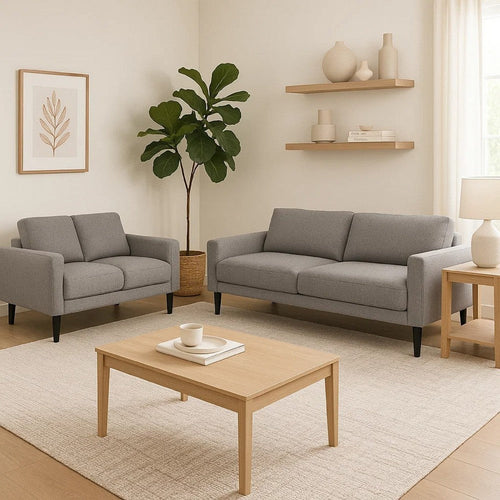 Fiza 2pc Living Room Sofa Set | Track Arms | Mitred Accents | Gray