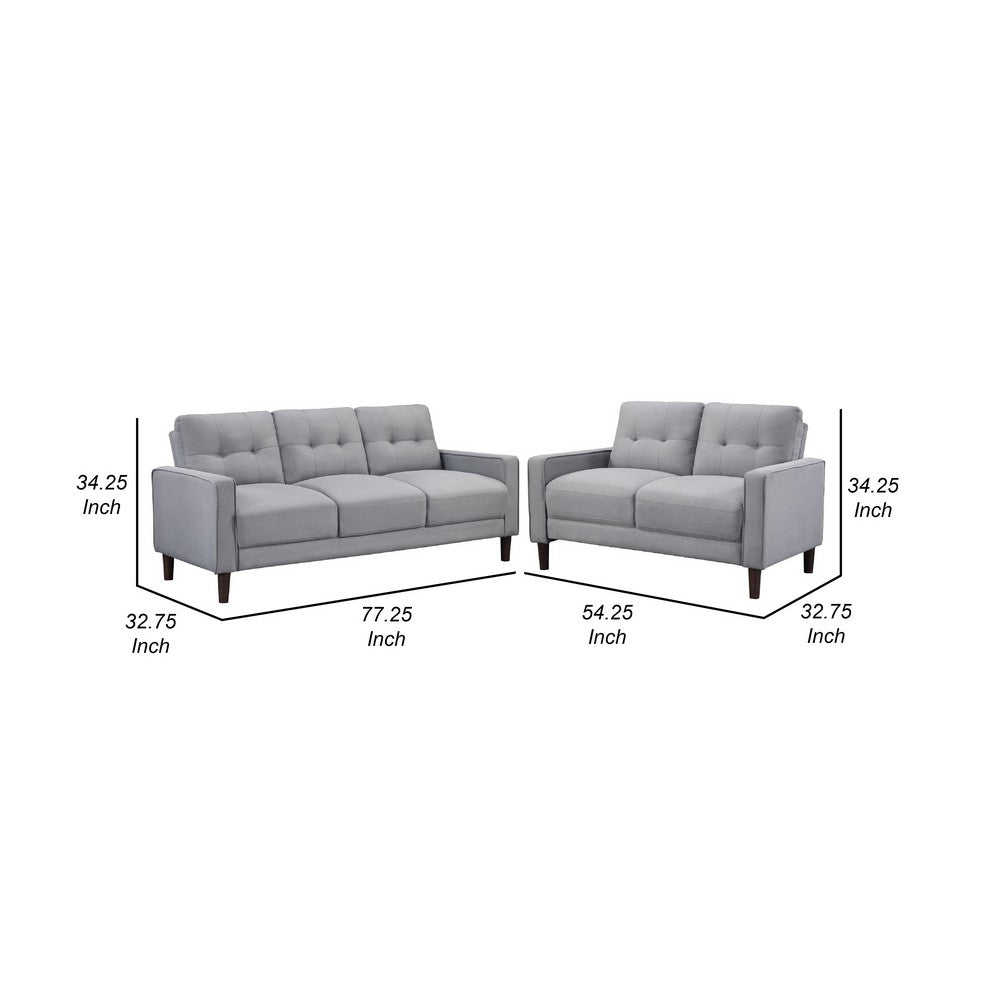 Bow 2pc Sofa Set w/ Track Arms & Tapered Legs | Gray Grid Tufted Fabric