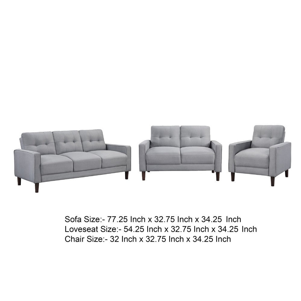 Bow 3pc Sofa Set w/ Track Arms & Tapered Legs | Gray Grid Tufted Fabric BM337800