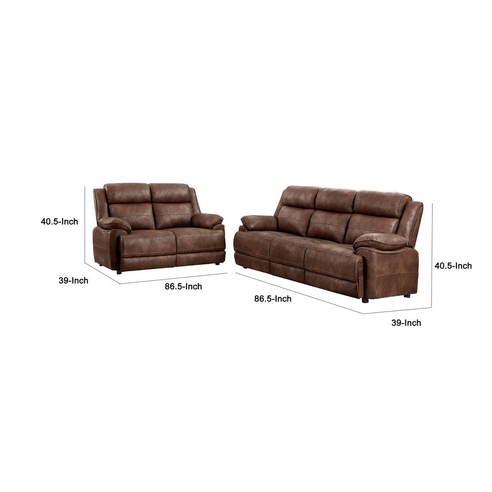 Ellen 2 Piece Sofa & Loveseat Set | Brown Faux Leather BM337815