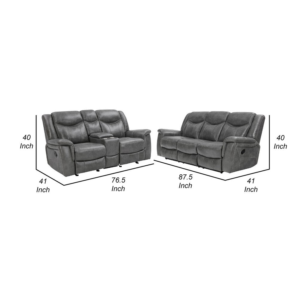Conie 2pc Manual Recliner Sofa & Loveseat Set | Gray Faux Leather BM337833