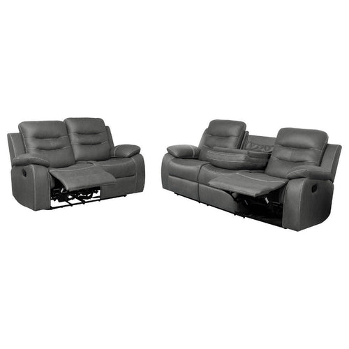 Ursula 2pc Manual Reclining Sofa & Loveseat Set | Gray Faux Leather