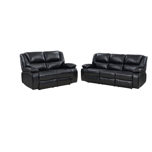 Mila 2pc Manual Reclining Sofa & Loveseat Set | Black Faux Leather