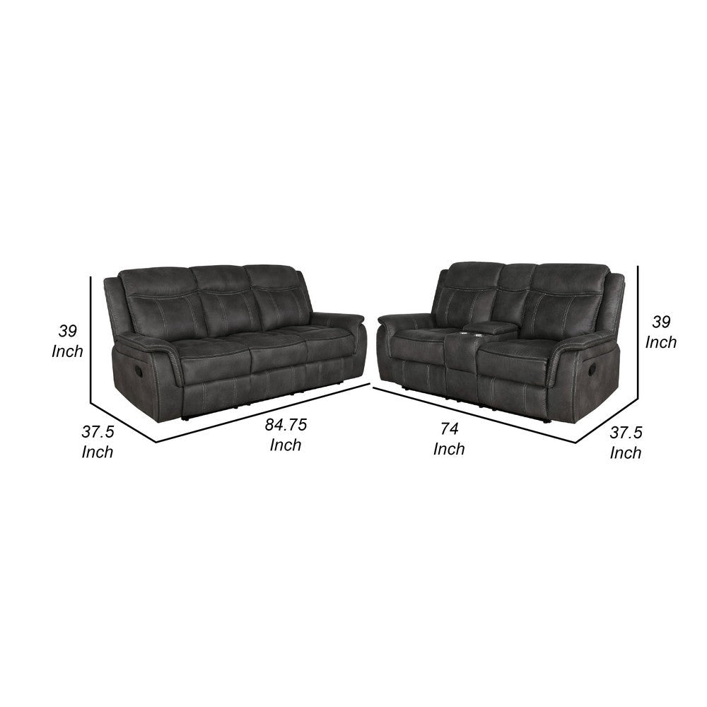 Tom 2pc Manual Reclining Sofa & Loveseat Set | Black Microfiber BM337850