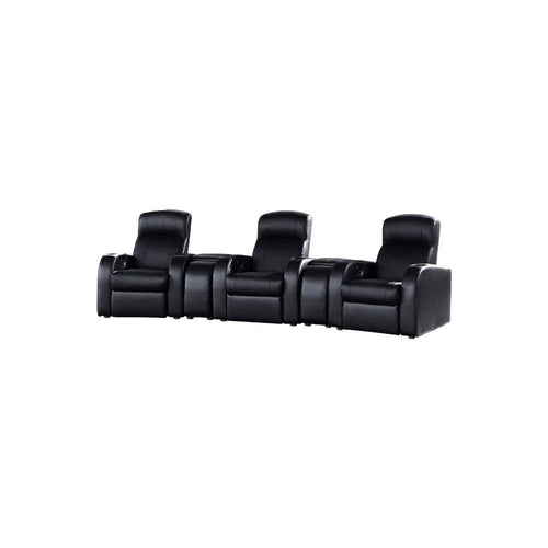 Cyrine 5pc Home Theater Set | 3 Recliners | 2 Consoles | Black Real Leather