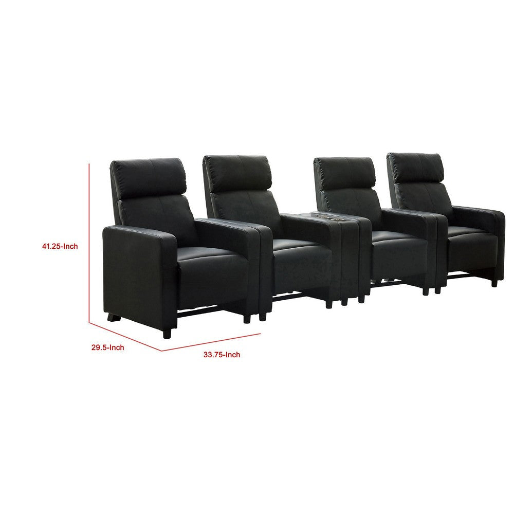 Heena Home Theater Set | 4 Manual Recliners | 1 Console | Black Faux Leather BM337866