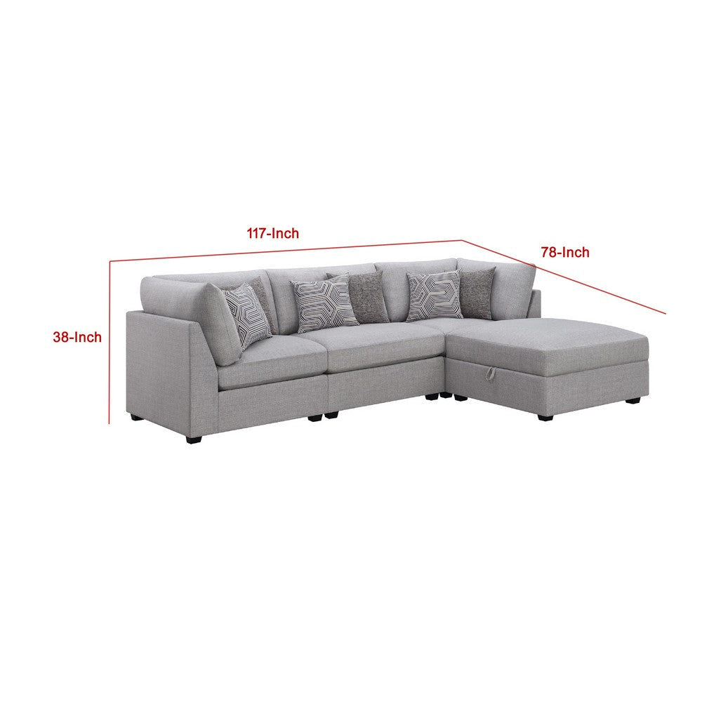 Cambia 4pc Modular Sectional Sofa Set with Ottoman | Gray | 6 Pillows BM337869