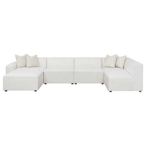 Frem 6pc Left Modular Sectional Sofa | Ottoman | Pearl White | 4 Pillows