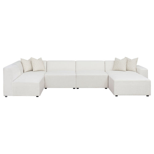 Frem 6pc Right Modular Sectional Sofa | Ottoman | 4 Pillows | Pearl White