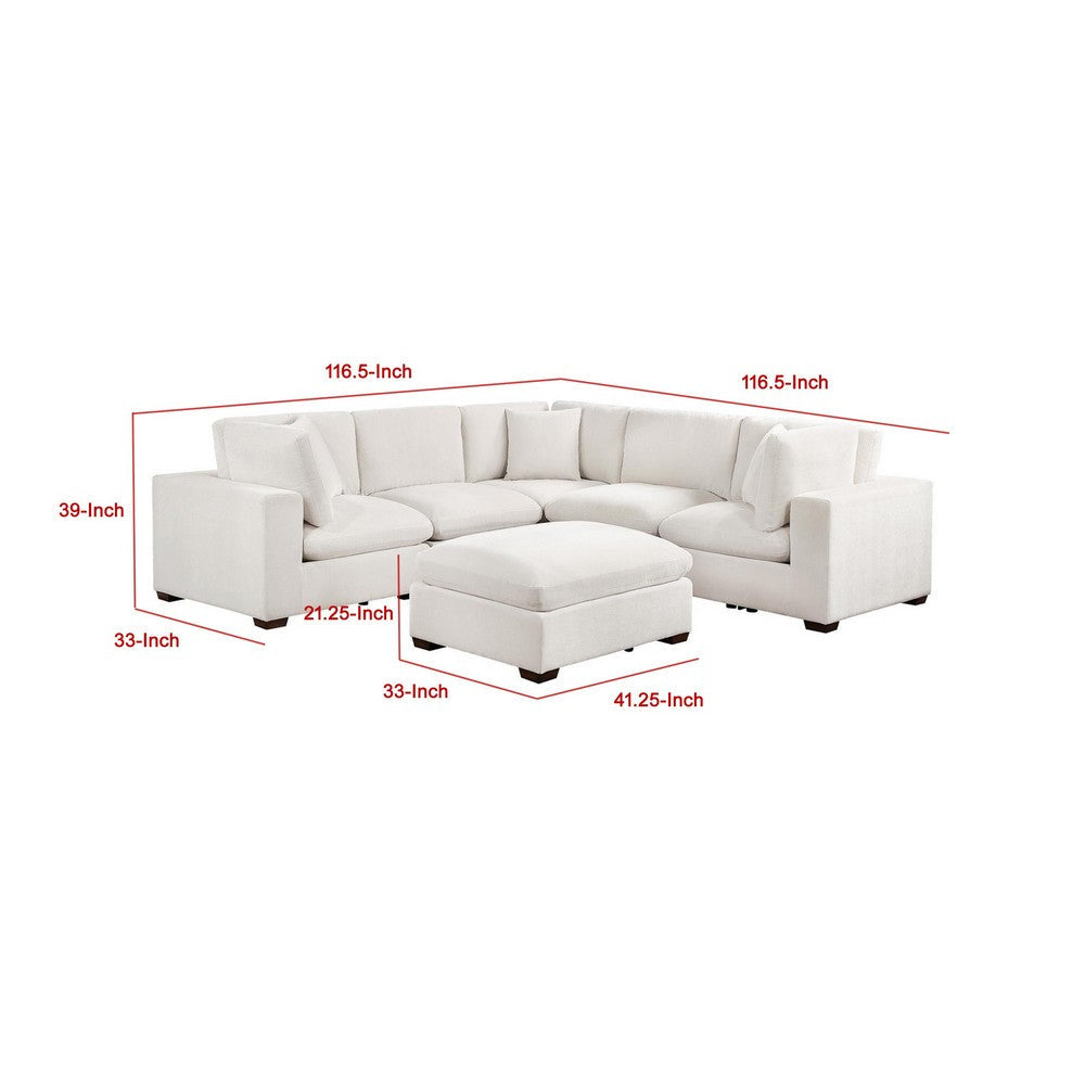 Lahe 6 Piece Modular Sectional Sofa with Ottoman | 3 Pillows | Ivory BM337878