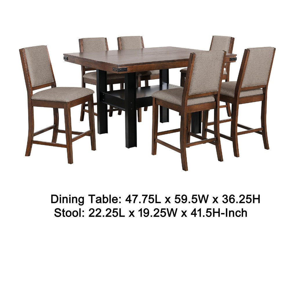 Patter 7 Piece Counter Height Dining Set | 6 Padded Chairs | Mango Oak BM337899