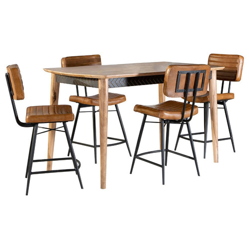 Hom 5pc Counter Height Dining Set | Brown Wood | 4 Faux Leather Chairs