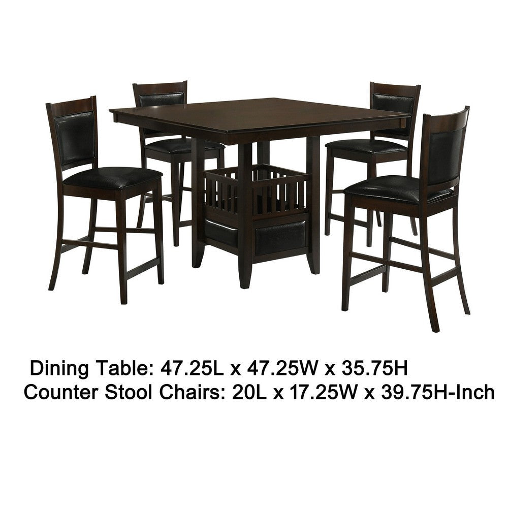 Edan 5pc Counter Height Dining Set | Brown Table | Black Padded Chairs BM337924