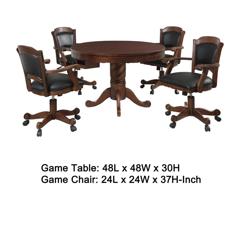 Tuna 5pc 3 in 1 Gaming Table Set | Dark Brown Wood | 4 Swivel Chairs BM337930