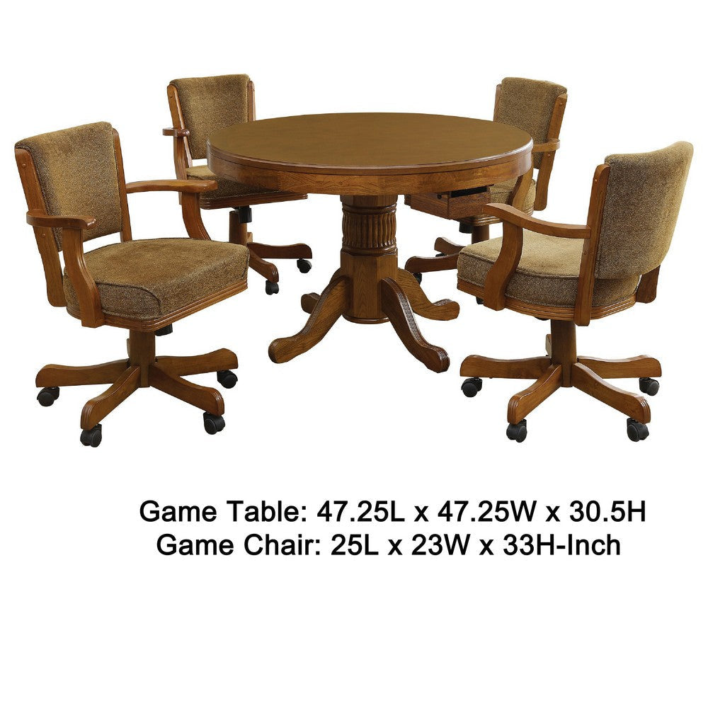 Tuna 5pc 3 in 1 Gaming Table Set | Warm Brown Wood | 4 Swivel Chairs BM337931