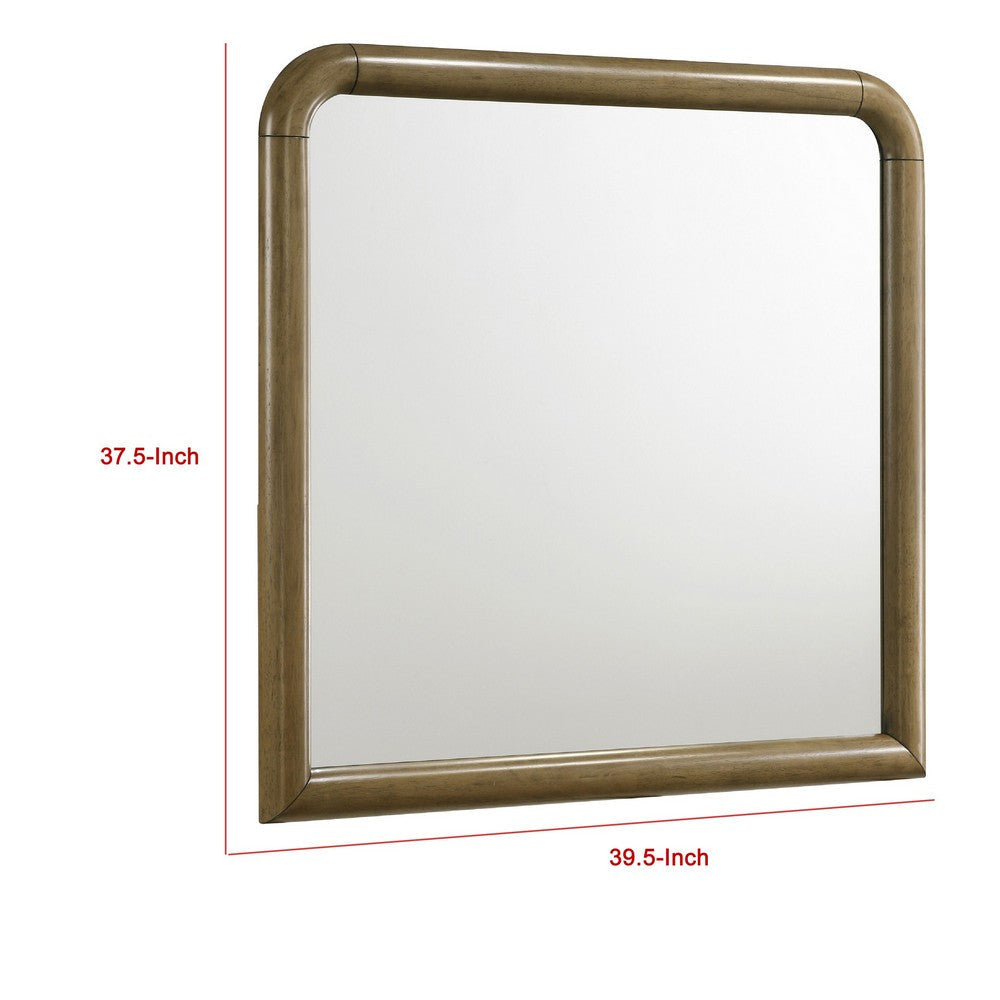 Deon Dresser Mirror | Brown Wood | Round Frame with Curved Top | 37’’ BM337942