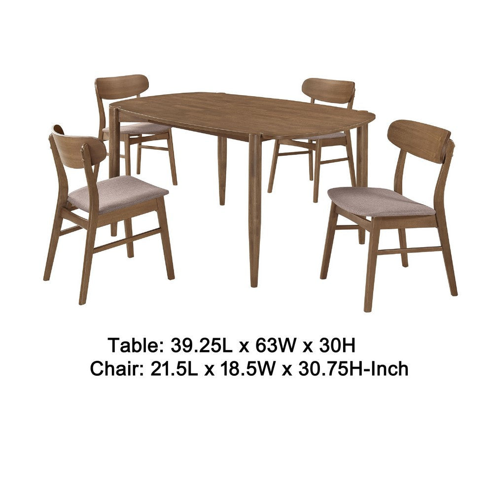 Dora Dining Table and 4 Chairs Set | Curved Scandinavian Walnut Brown BM337966
