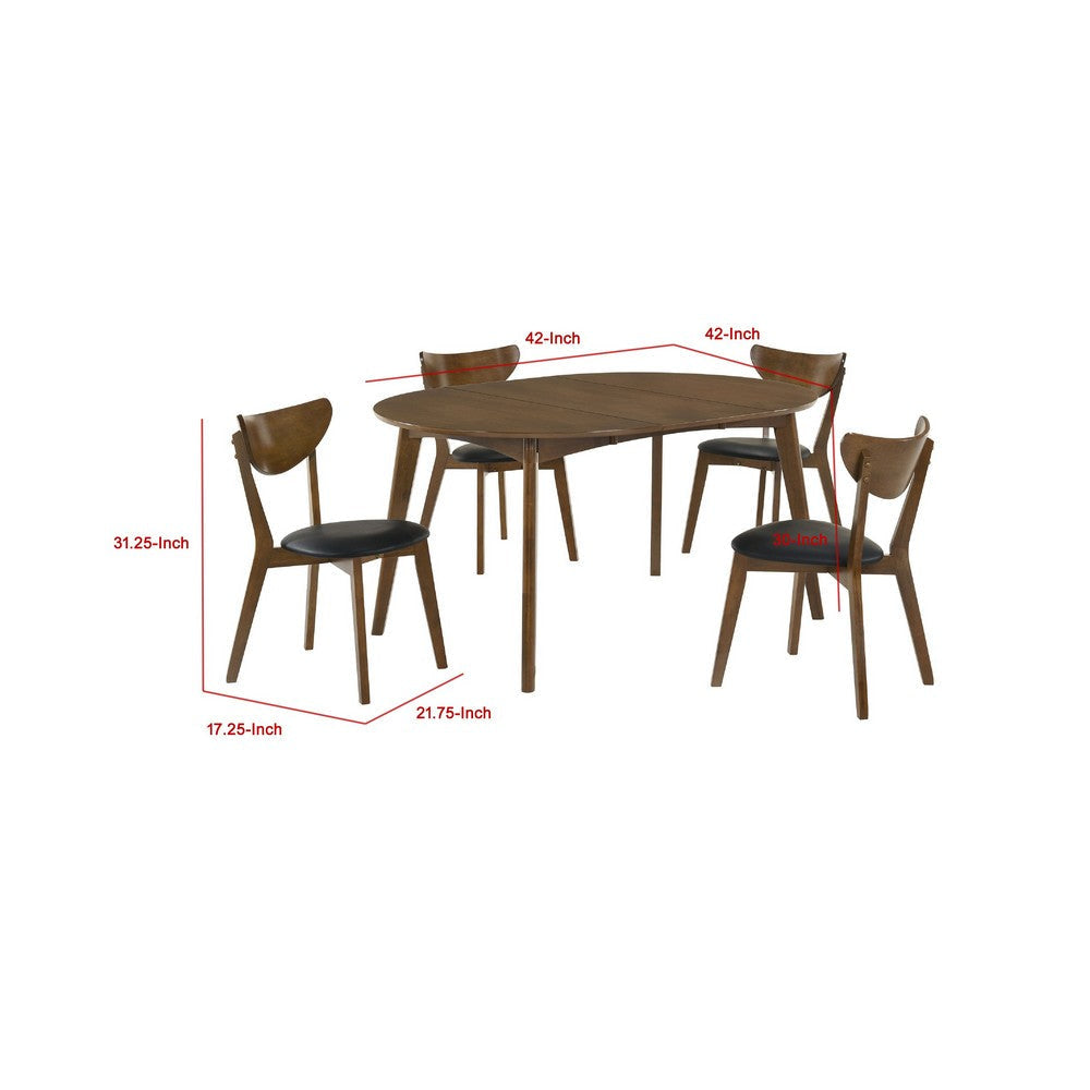 Josy Extendable Dining Table n 4 Chair Set | Brown Black Faux Leather BM337974