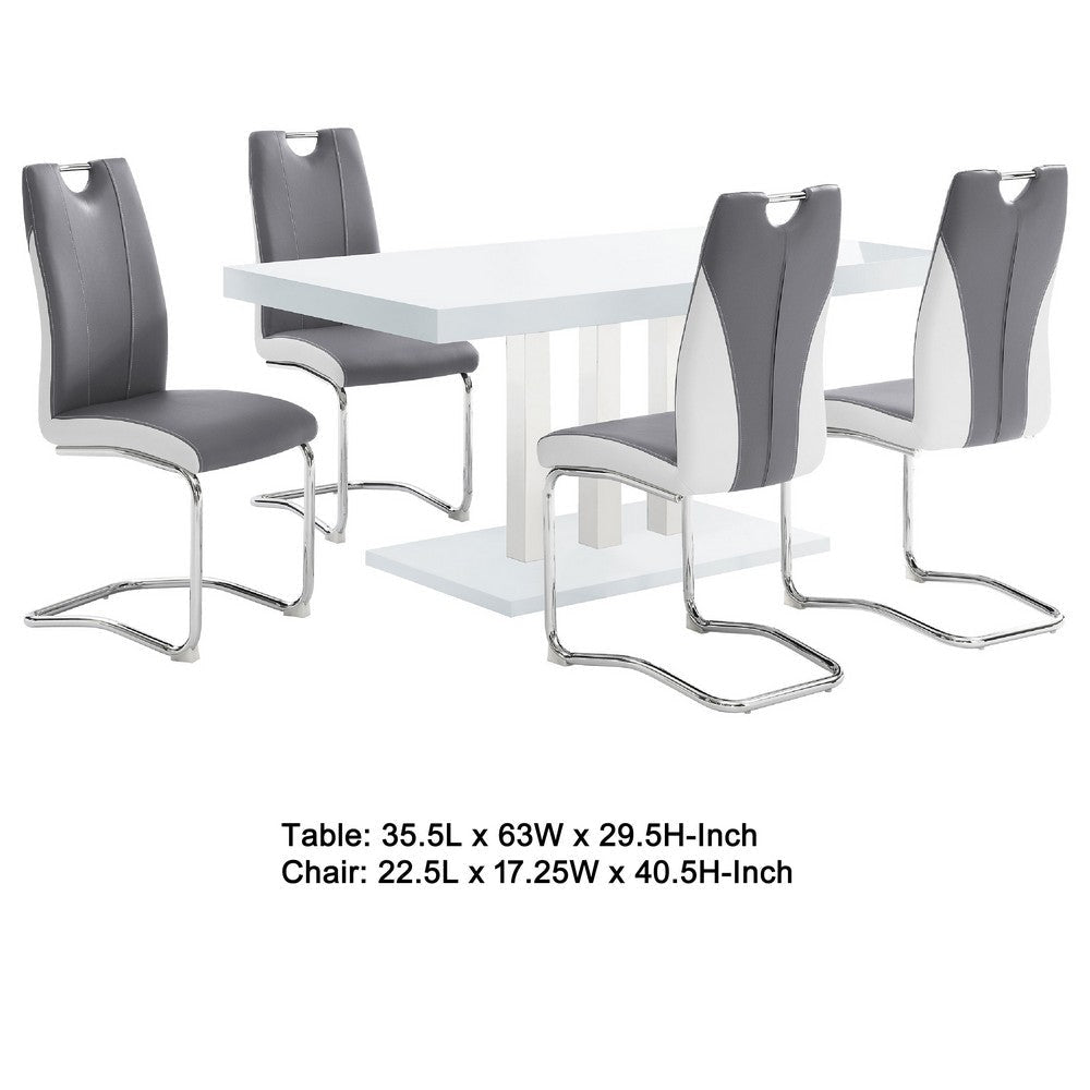 Bosy 5pc Dining Table & 4 Chair Set | White Gloss | Faux Leather BM337975