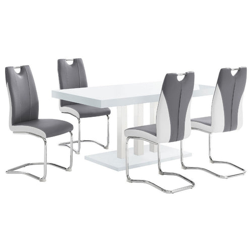 Bosy 5pc Dining Table & 4 Chair Set | White Gloss | Faux Leather
