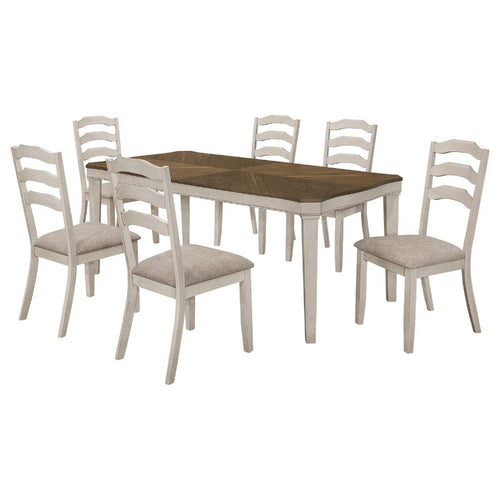 Rina 7pc Dining Table Set | Dark Brown Wood | 6 Khaki Polyester Chairs
