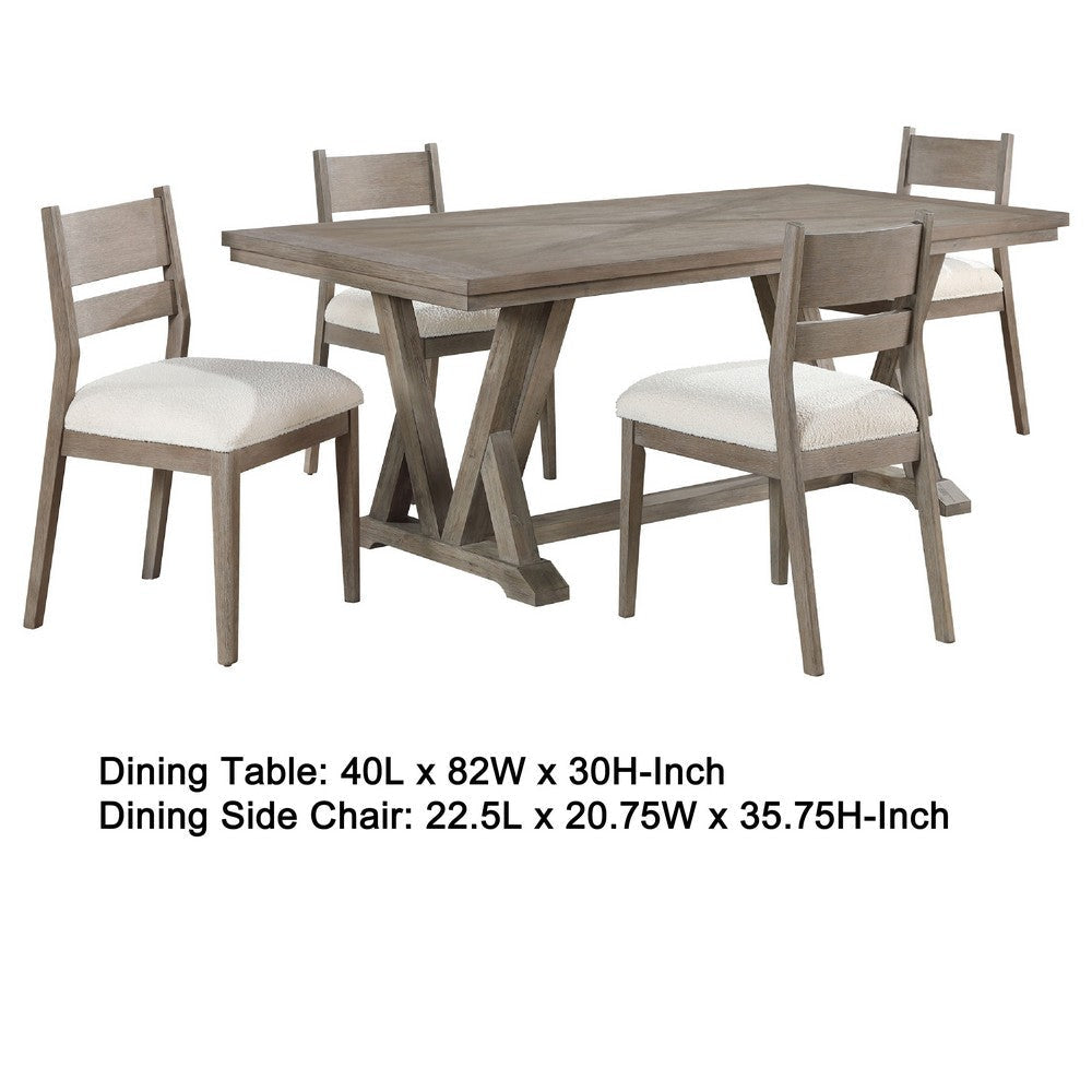 Elia 5pc Dining Table Set | Coastal Gray Hardwood | 4 Ivory White Chairs BM337986