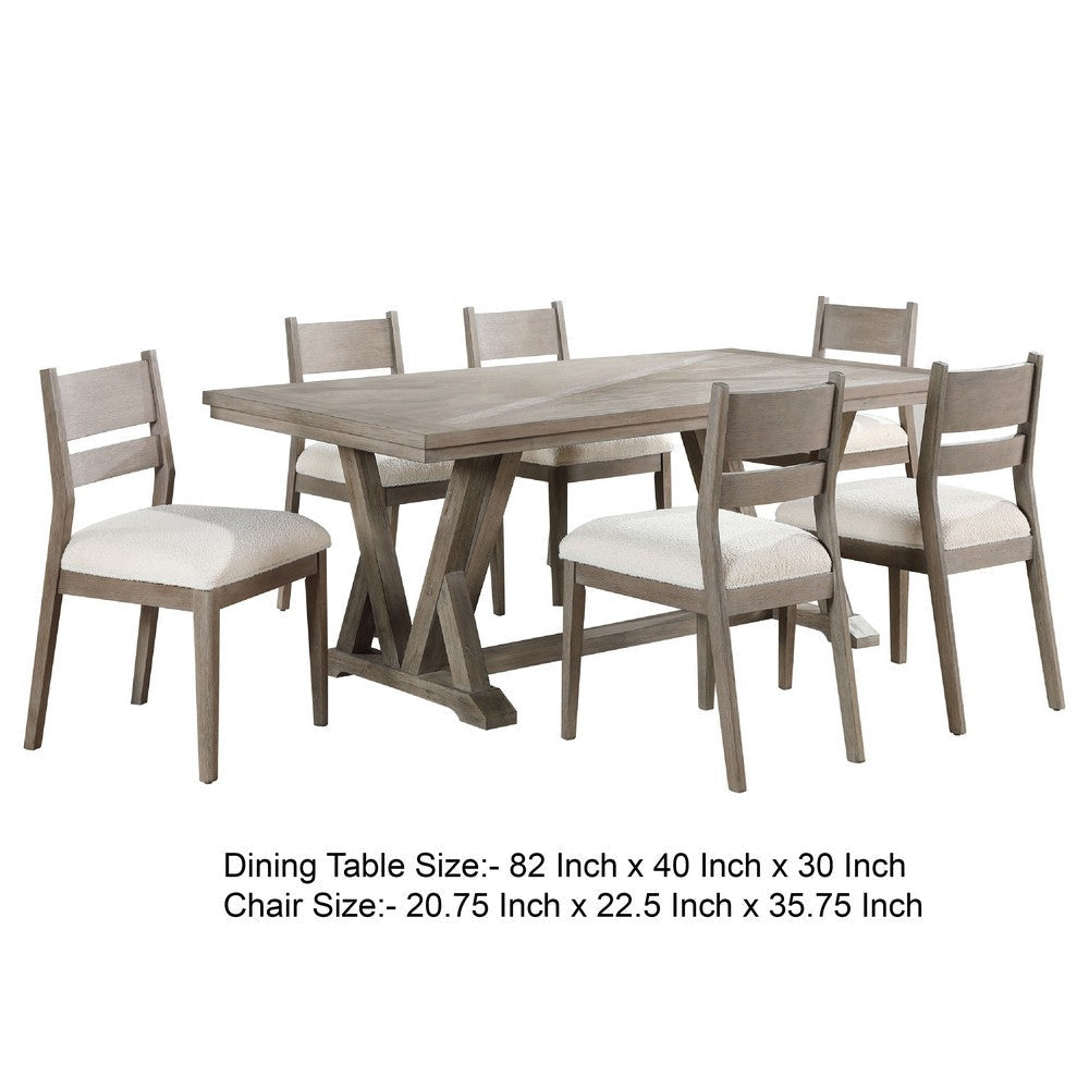 Elia 7pc Dining Table Set | Coastal Gray Hardwood | 6 Ivory White Chairs BM337987