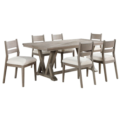 Elia 7pc Dining Table Set | Coastal Gray Hardwood | 6 Ivory White Chairs