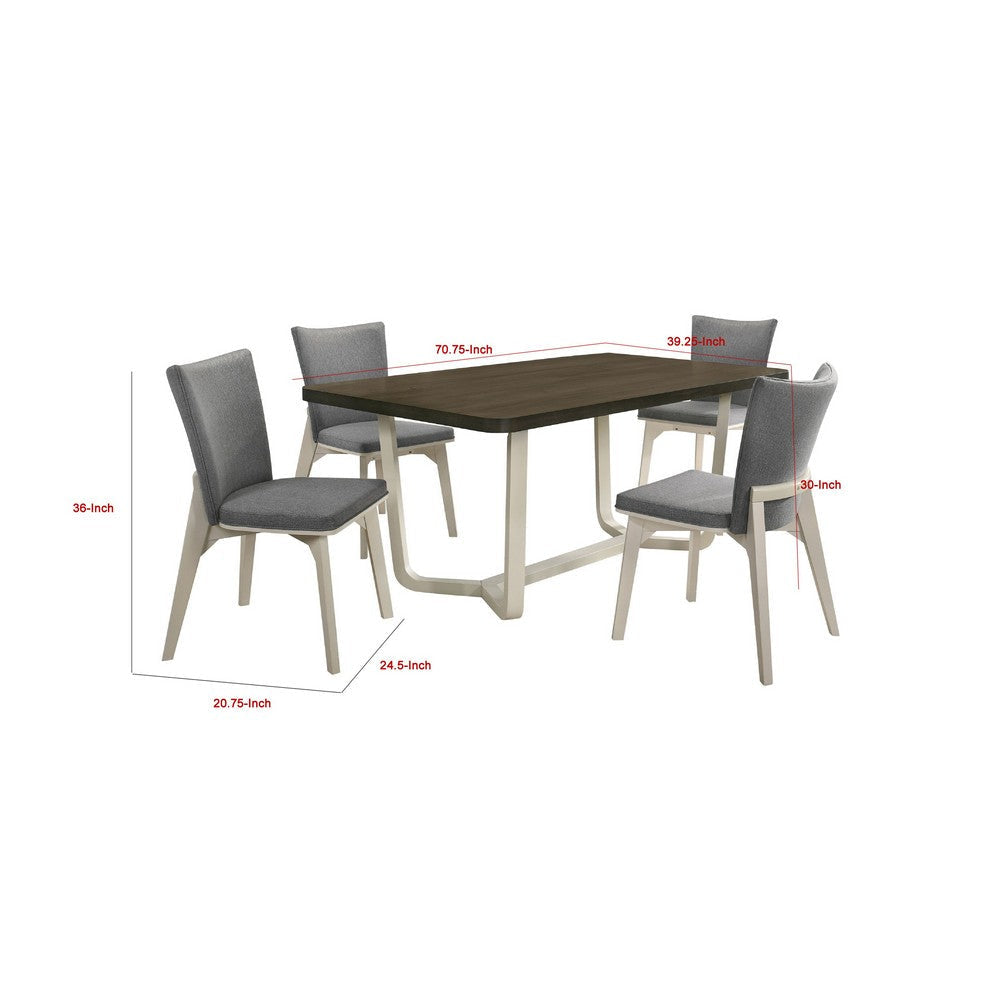 Loxy 5pc Dining Table Set | Dark Brown Wood Top | White | 4 Side Chairs BM337988