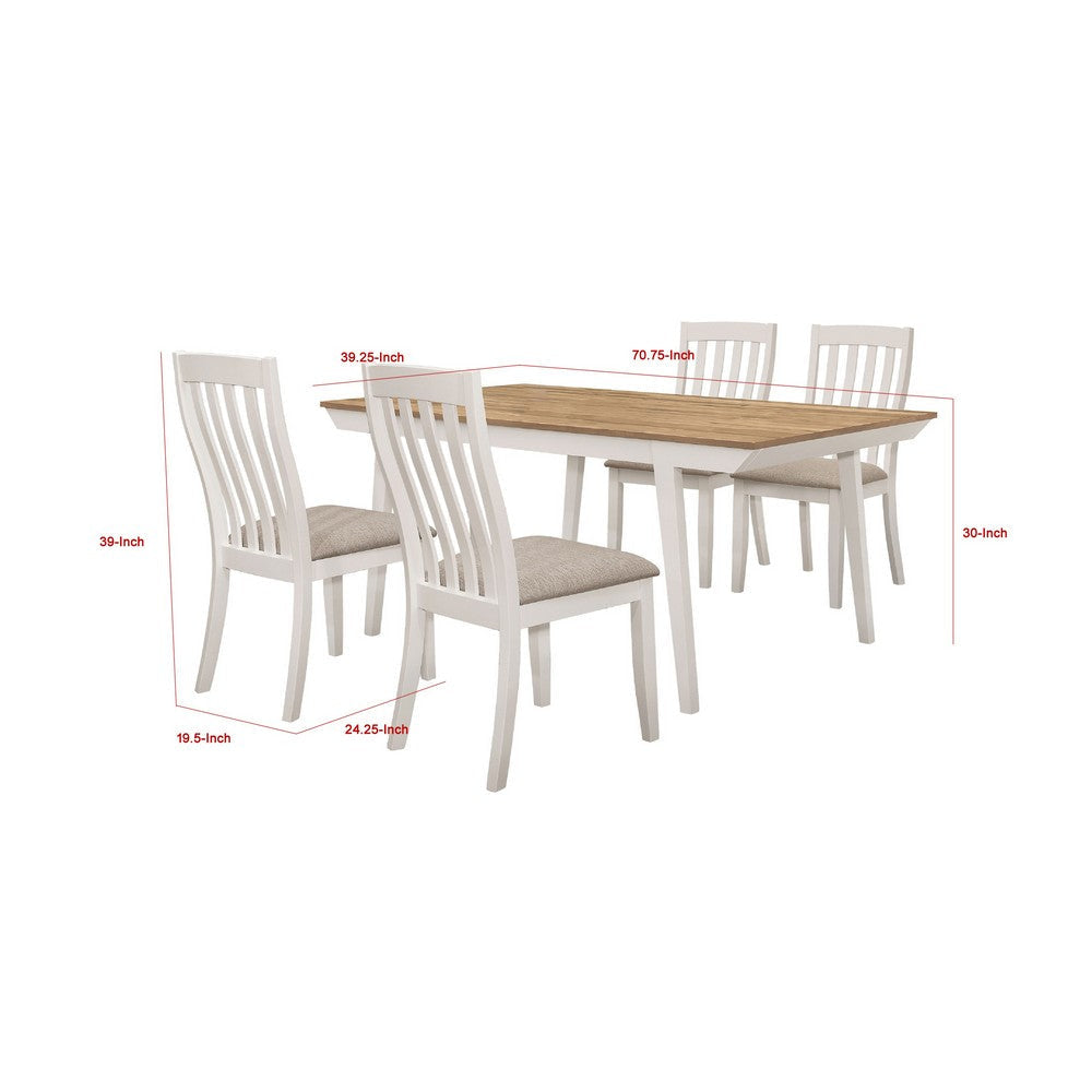 Nisa 5pc Dining Table Set | Natural Brown Wood & Off White | 4 Chairs BM337992