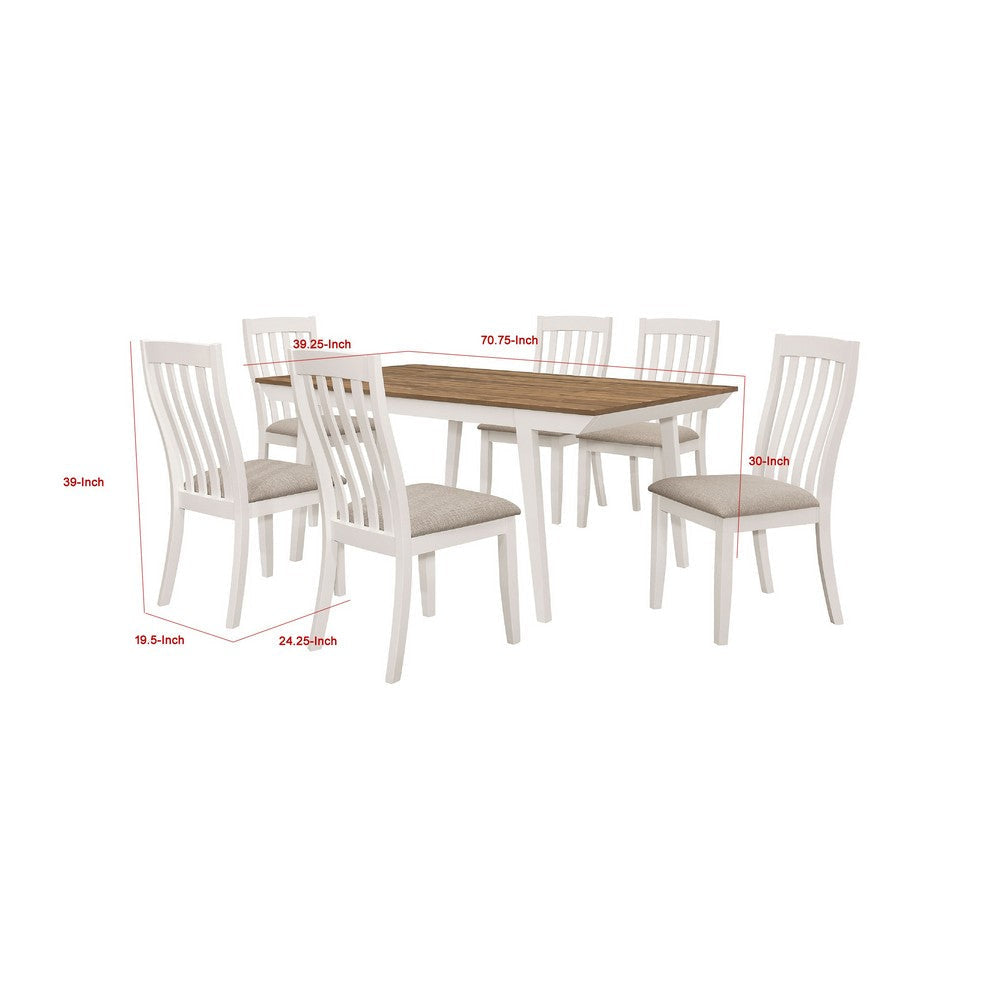 Nisa 7pc Dining Table Set | Natural Brown Wood & Off White | 6 Chairs BM337993