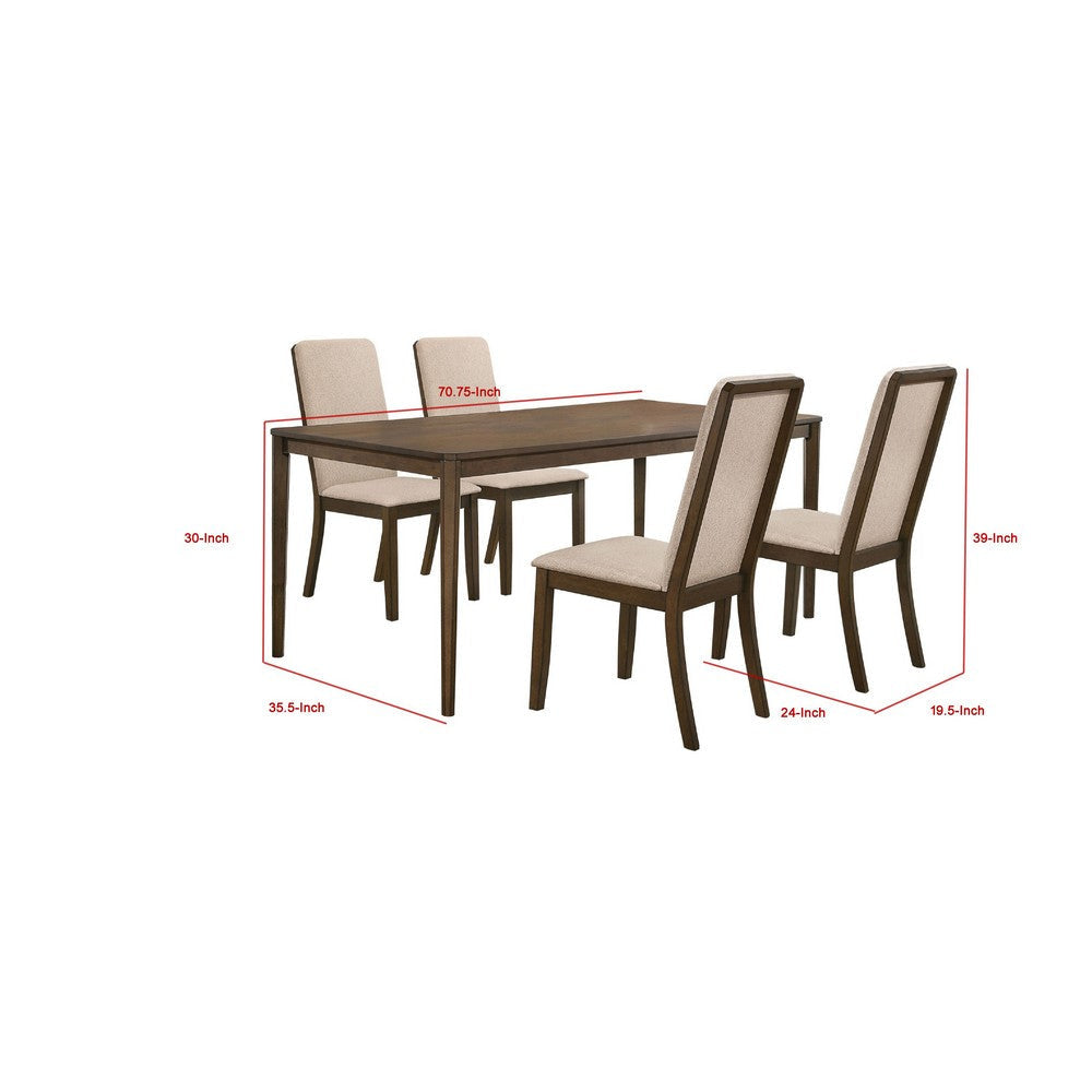 Wela 5pc Dining Table Set with 4 Latte Twill Chairs | Walnut Brown BM338013