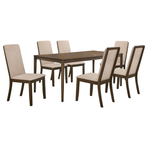 Wela 7pc Dining Table Set with 6 Latte Twill Chairs | Walnut Brown