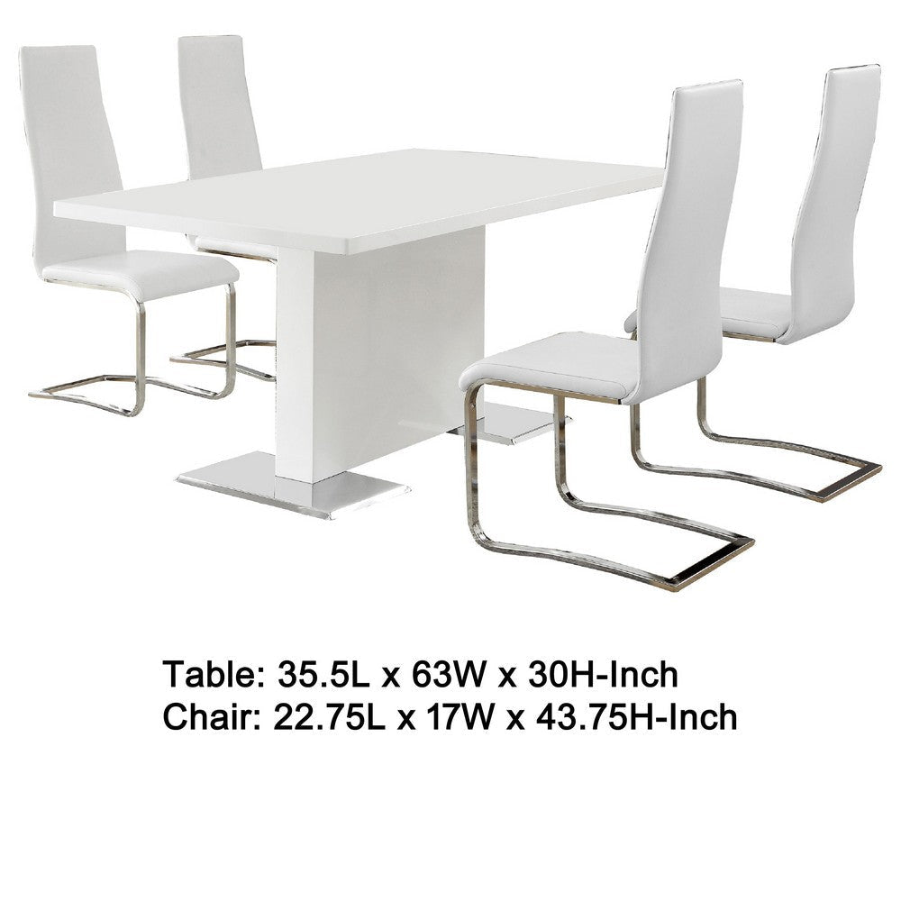 Feni 5pc Dining Table and 4 White Faux Leather Chairs | Gloss BM338020