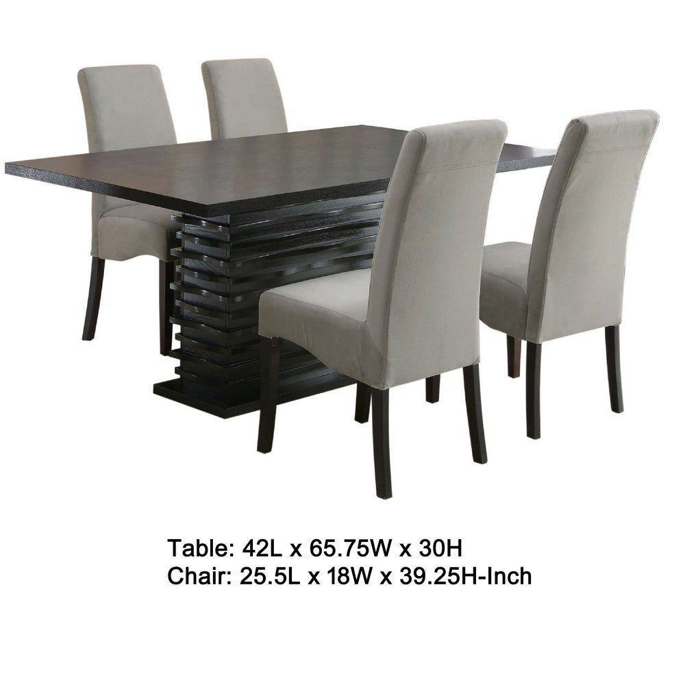 Tela 5pc Dining Table and 4 Chairs Set | Black Pedestal Base | Gray BM338030