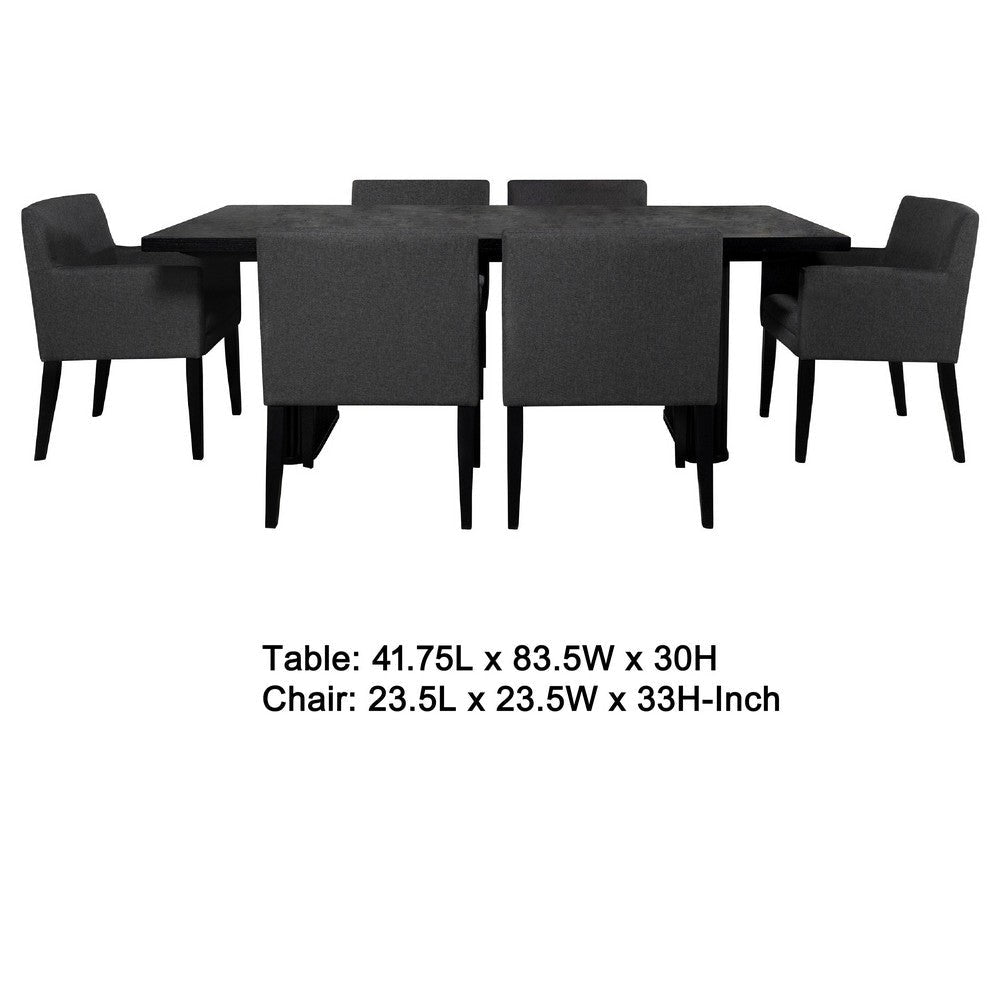 Kinza 7pc Dining Table & 6 Chairs Set | Black Tambour | Charcoal Gray BM338033