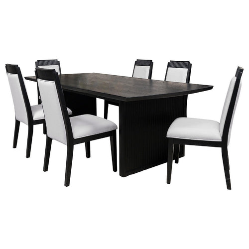 Jack 7-Piece Extension Dining Table Set, 6 Chairs, Black Wood Finish