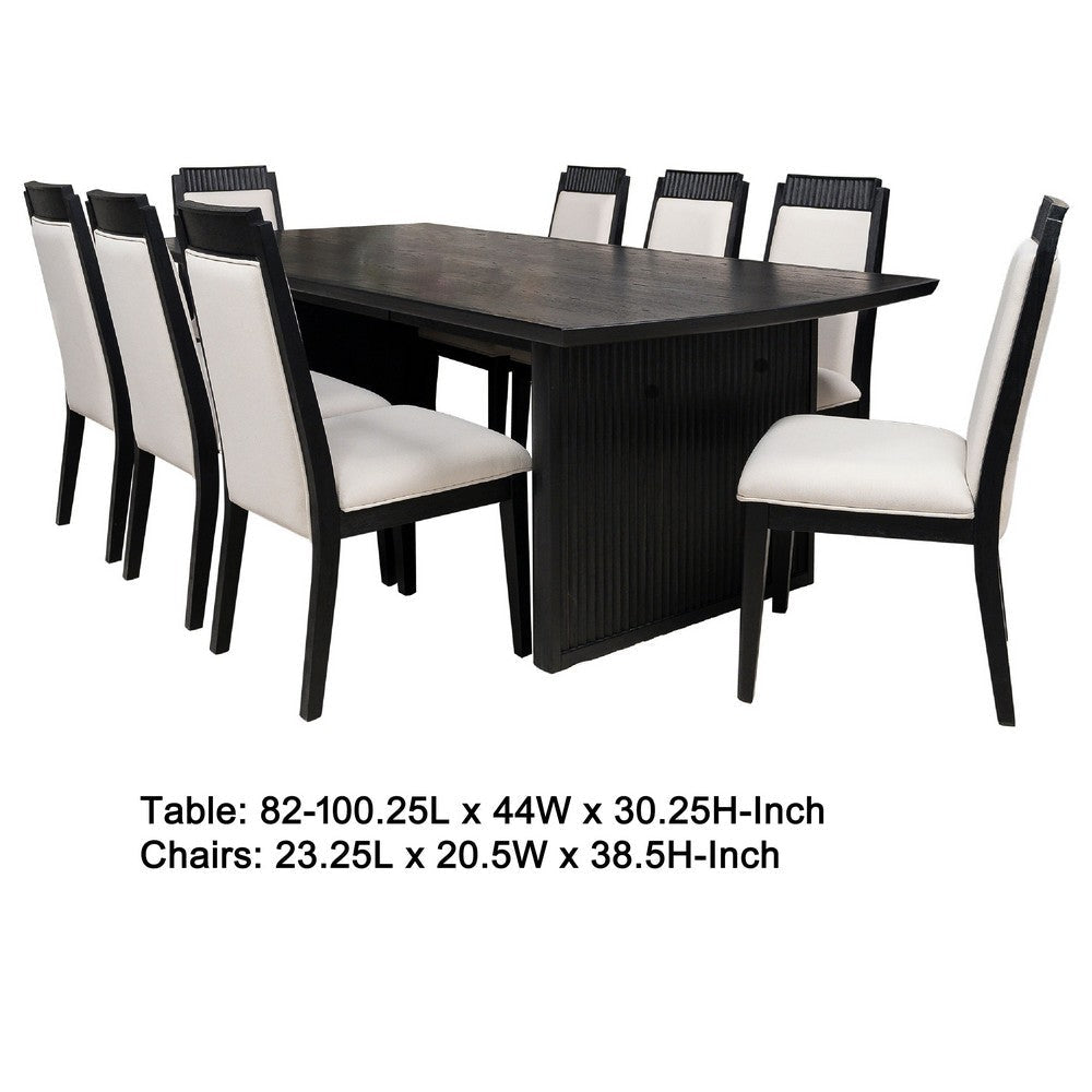 Jack 9-Piece Extension Dining Table Set 8 Chairs Black Wood Finish BM338037