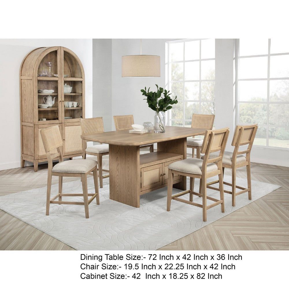 Lno 9-Piece Counter Height Dining Set 6 Chairs China Cabinet Beige Gold BM338044