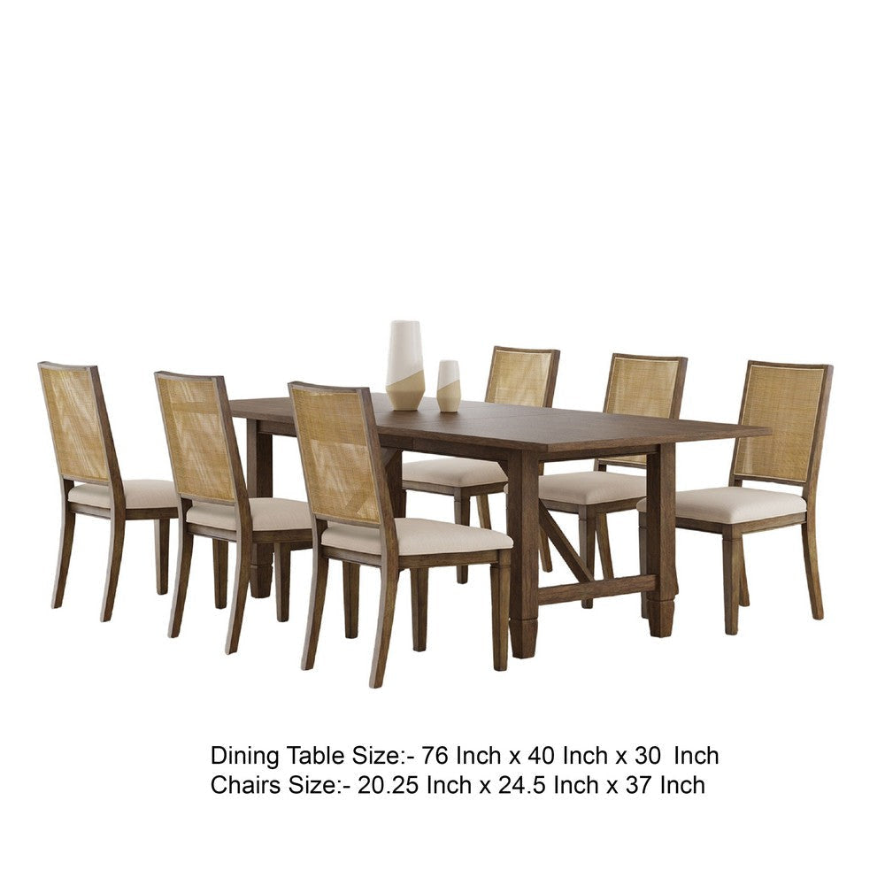 Andy 7pc Dining Table Set | Cane Rattan Back| Brown Mahogany | Beige BM338062