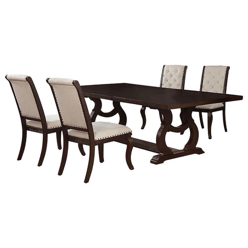 Sev 5pc Dining Table Set | 84-104" Top | 4 Cream Velvet Chairs | Java Brown