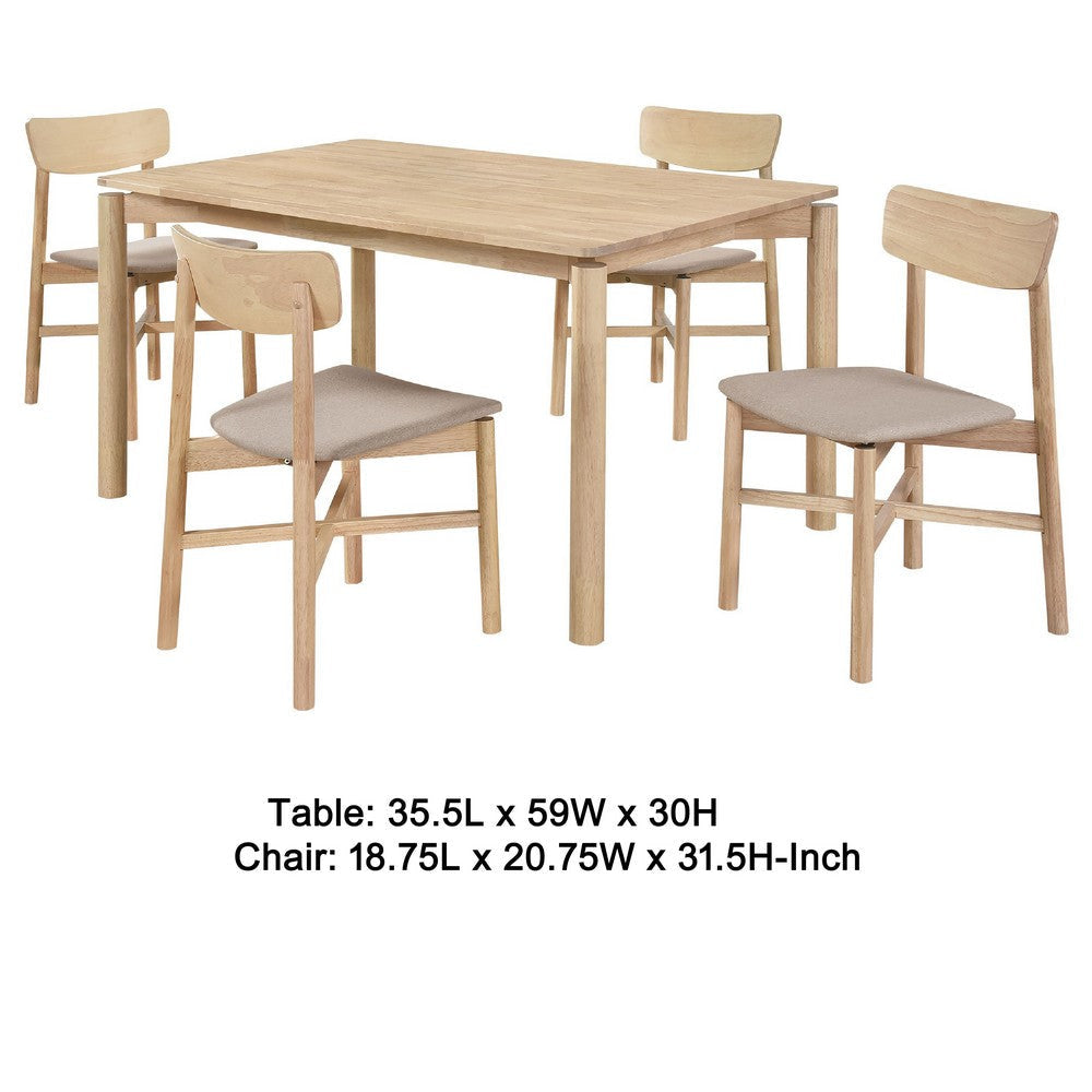 Rida 5pc Dining Table Set w 4 Tan Brown Upholstered Chairs | White Washed BM338088