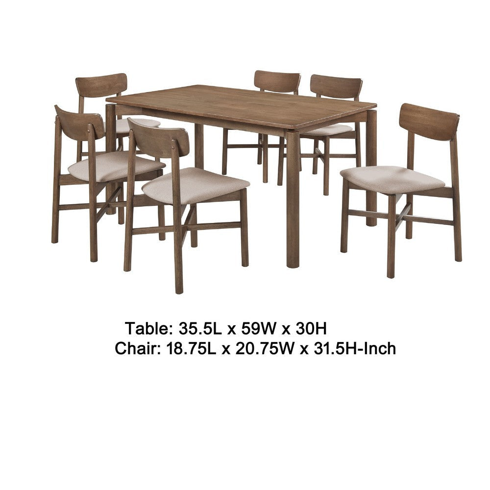 Rida 7pc Dining Table Set w 6 Upholstered Chairs | Natural Walnut Brown BM338091
