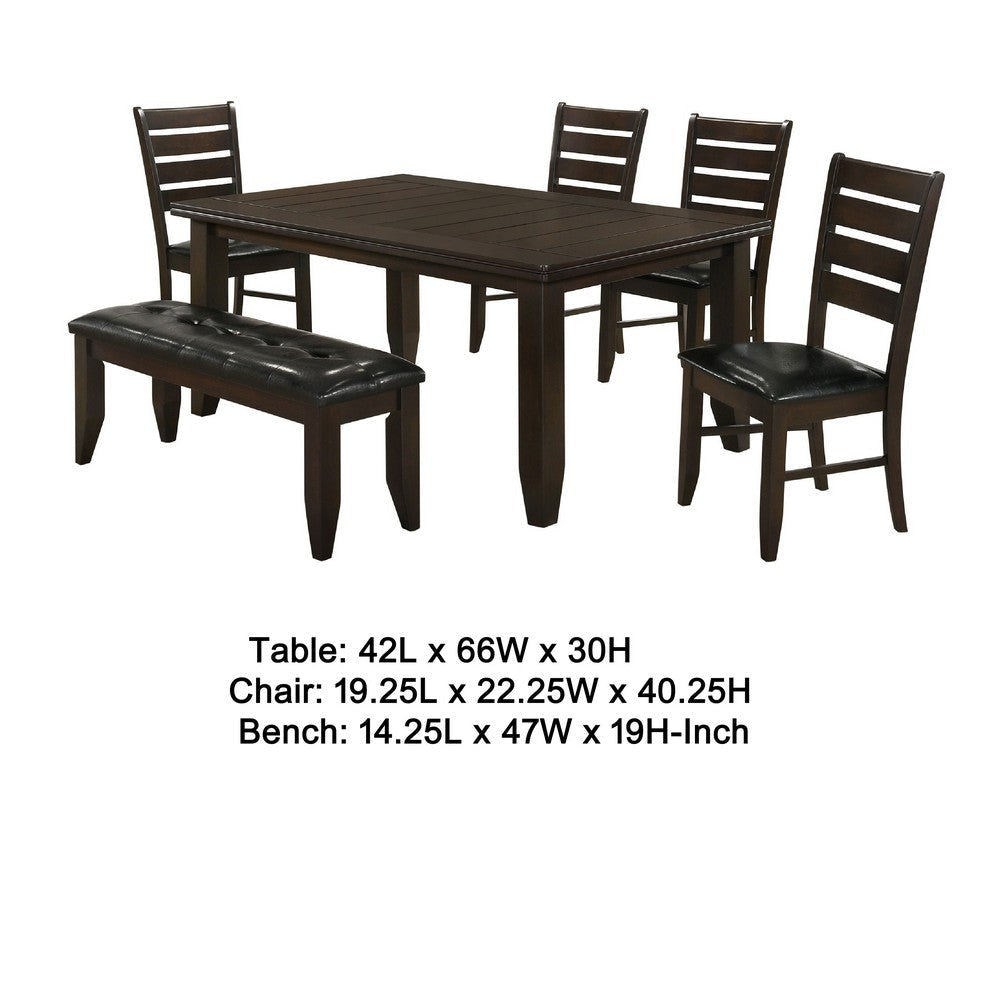 Diyi 6pc Dining Table 4 Chairs and Bench Set | Brown Faux Leather BM338098