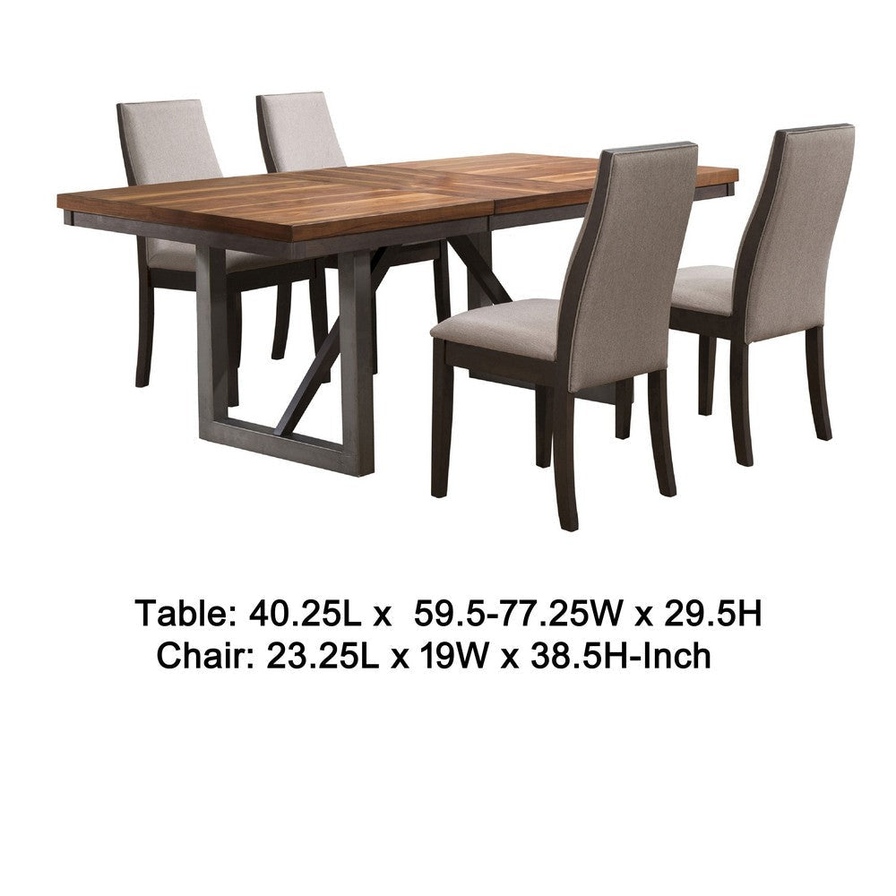 Zor 5pc Dining Set | 60-77’’ Extendable Table | 4 Chairs | Taupe Gray BM338111